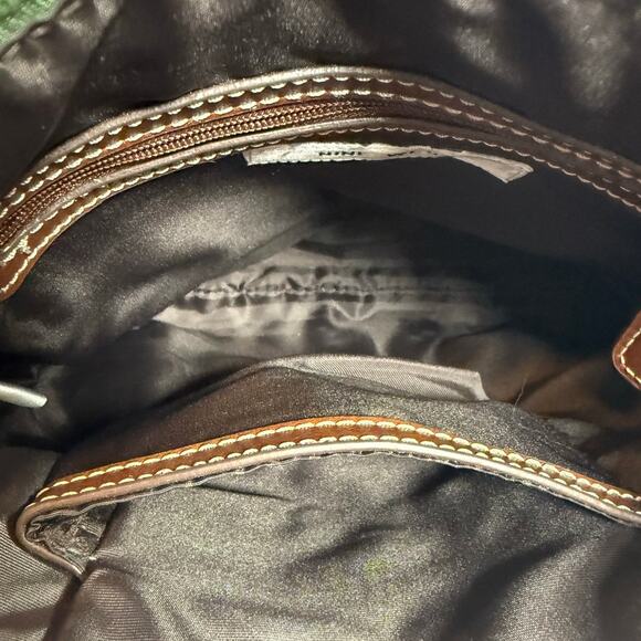 Nine West Green Nylon Crossbody Bag Brown Leather Trim Adjustable Strap - Picture 4 of 9